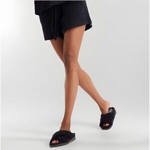 Fabletics Black Terry Criss Cross Size 8 Slip On Slides Terry Cloth